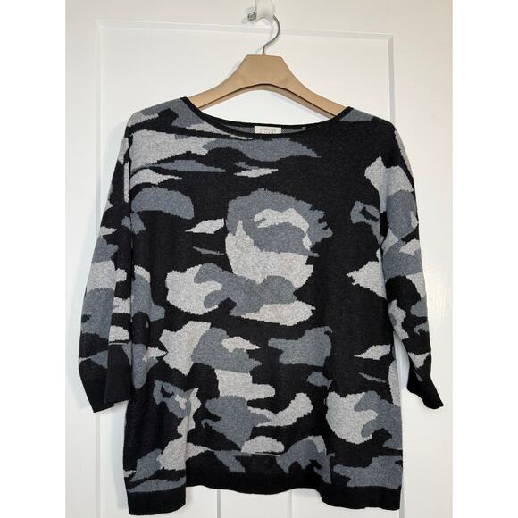 Kinross Cashmere Sweater‎ Womens Medium Boxy Black Gray White Pullover - Picture 1 of 9